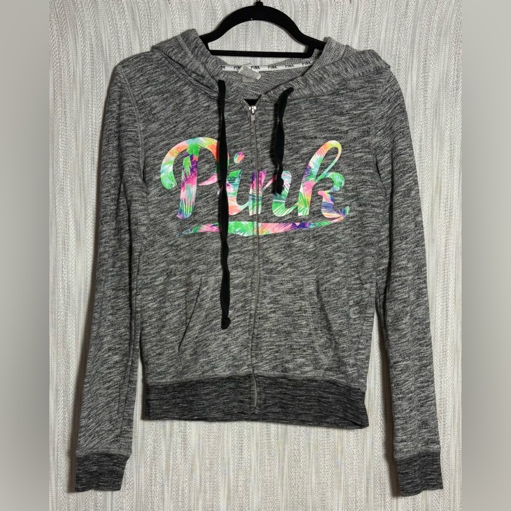 PINK Victoria's Secret Heather Gray Sweater with Colorful Logo